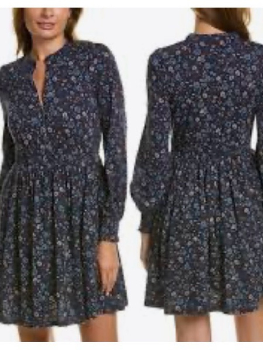 Boden 12L smocked waist kimono sleeve ditzy floral blue midi dress boho chic